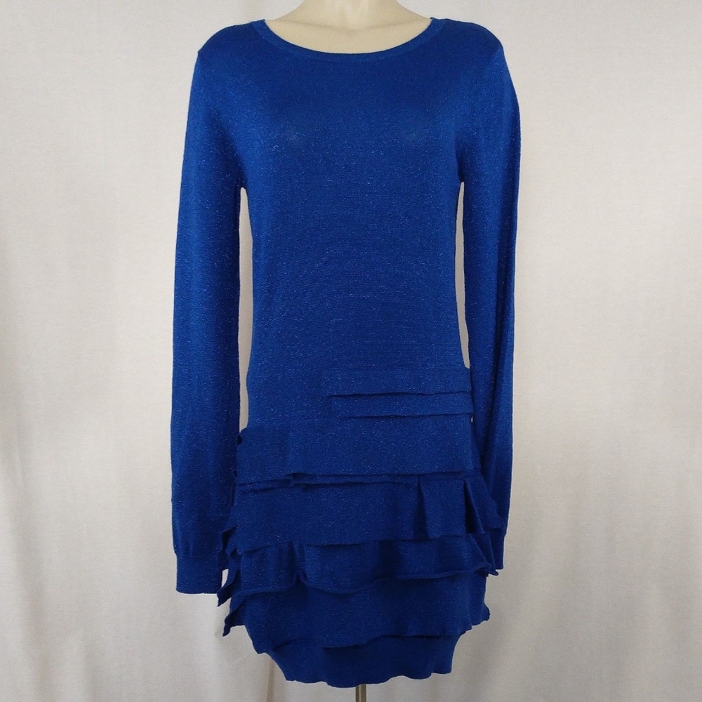 BCBG MAXAZRIA Sweater Drop Waist Tiered Ruffle S L